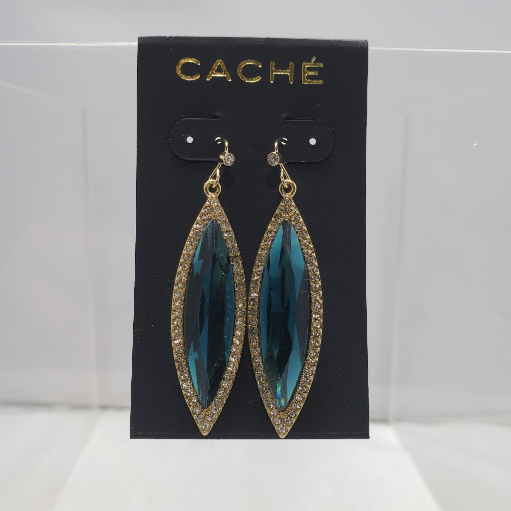 Cache Blue Long Drop Crystal With Rhinestone Fish Hook Earring 23$